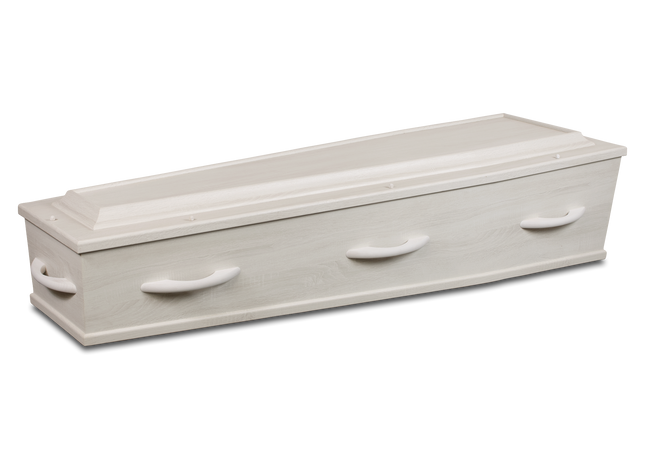 Uitvaartkist Witte Wax met verhoogde deksel